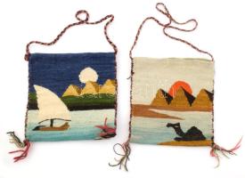 2 darab vintage egyiptomi mintás kézzel horgolt batyutáska, 31x31 cm
