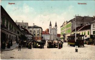 1910 Sopron, Várkerület, villamos, piac. Kummert L. utóda kiadása (EK)