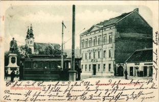 1901 Sopron, Széchenyi tér, villamos, Steinhöfer József üzlete (fl)