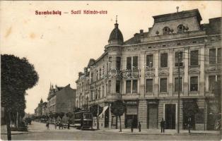 1912 Szombathely, Széll Kálmán utca, villamos, Deutsch Samu üzlete. Granitz Vilmos kiadása (fl)