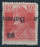 Baranya I. 1919 Károly 10f fordított, elcsúszott felülnyomással, Bodor vizsgálójellel (22.000)