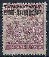 Nyugat-Magyarország III. 1921 Arató 10f hármaslyukasztással és fordított felülnyomással, Bodor vizsgálójellel