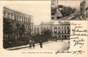 1898 (Vorläufer) Cieszyn, Teschen; Volks- und Bürgerschule und Kaisl. Elisabethstrasse / schools, street