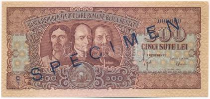 Románia 1949. 500L minta bankjegy kék "SPECIMEN" felülbélyegzéssel, "C/1 000000" sorszámmal T:AU / Romania 1949. 500 Lei specimen banknote with blue "SPECIMEN" overprint and "C/1 000000" serial number C:AU Krause P#86s