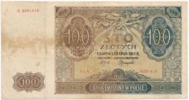 Lengyelország / Német megszállás 1941. 100Zl T:F folt Poland / German occupation 1941. 100 Zlotych C:F spotted Krause 1035