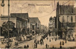 1911 Wroclaw, Breslau; Schweidnitzerstrasse / street, tram (fa)