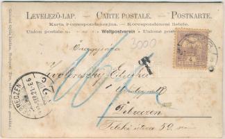 1900 Krétatábla levelezőlap. Galántai Gyula kiadása / Chalkboard greeting card (lyukasztott / punche...