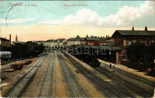 1907 Cieszyn, Teschen a. d. Olsa; Zentralbahnhof / railway station, locomotive, train. Ed. Feitzinger Nr. 458. (EK)