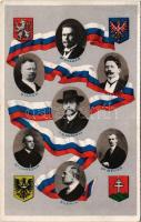 Thomas Masaryk's government; Kramar, Klofac, Stanek, Zahradnik, Svehla, Benes. Czech flag, coats of arms