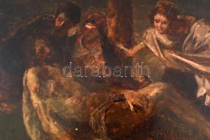 Jelzés nélkül: Krisztus levétele a keresztről. Olaj, fa. XIX. sz. Apró felületi sérüléssel. 32x21 cm