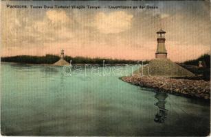 1914 Pancsova, Pancevo; Temes Duna torkolat világítótornyai. Kohn Samu kiadása / Leuchttürme an der Donau / Timis river mouth, lighthouses (EK)