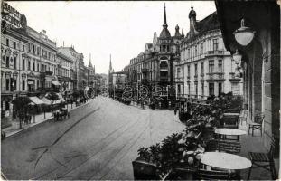 1918 Bytom, Beuthen (Oberschlesien); Blick vom Kaffee Hindenburg auf den Kaiser Franz Josef Platz / view from the cafe, square (EK) + M. kir. V/I. népfölkelő hadtápzászlóalj Gazdasági hivatal