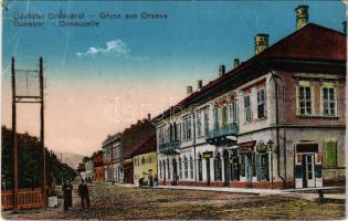 1918 Orsova, Dunasor, üzletek / Donauzeile / street view, shops (Rb)