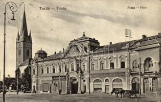 Torda with Central bank, Hangya co-operative store, the shop of Ionel Crutiu and stationery shop