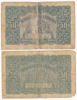 Románia / Német megszállás 1917. 50b kiolvashatatlan felülbélyegzéssel (2xklf) T:VG,G
Romania / Ger...