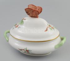 Herendi hecsedli mintás bonbonier, lepke fogóval. 2. oszt. jelzéssel, hibátlan, 13,5x10,5 cm