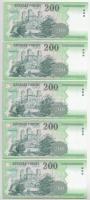 1998. 200Ft (5x) sorszámkövetők "FE 4426420 - FE 4426424" T:UNC / Hungary 1998. 200 Forint...
