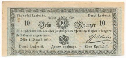 1849. 10kr "Almásy" T:VF több nem végig érő hajtás /  Hungary 1849. 10 Kreuzer "Almásy" C:VF multiple not full length folds Adamo G101