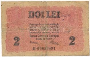 Románia / Német megszállás 1917. 2L kiolvashatatlan felülbélyegzéssel T:VG Romania / German occupation 1917. 2 Lei with unreadable overprint C:VG Krause P#M4