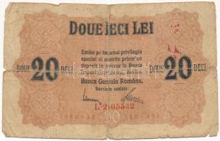 Románia / Német megszállás 1917. 20L, hátoldalán felülbélyegzéssel T:VG beszakadások Romania / German occupation 1917. 20 Lei, with overprints on the back C:VG tears Krause P#M5