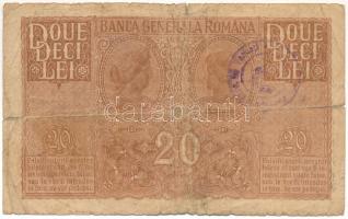 Románia / Német megszállás 1917. 20L, hátoldalán felülbélyegzéssel T:VG beszakadások Romania / German occupation 1917. 20 Lei, with overprints on the back C:VG tears Krause P#M5