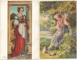 8 db régi romantikus motívum képeslap / 8 pre-1945 romantic motive postcards