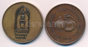 Lapis András (1942-) 1987. "Soproni Ünnepi Hetek / Sör Fesztivál - '87 Sopron - Magyar Média" bronz emlékérem jelzés nélkül (42,5mm) + 1991. "Mezőker - Mék - Zöldért - Agora 1951-1941" bronz emlékérem, hátlapon "SZEGED" gravírozással (42,5mm) T:AU,XF