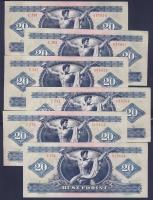 1980. 20Ft (6x) 3x egymásutáni sorszámokkal T:I,II+ Csak egyszer hajtva, törve nem!