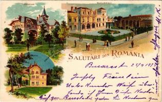 1898 (Vorläufer) Salutari din Romania. Palaturile Printului Stirbey - Campina, Bucuresci, Bufta / Palaces of Prince Stirbey in Campina, Bucharest and Buftea. Art Nouveau, litho