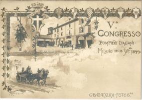 1899 Milano, V. Congresso Pompieri Italiani. G.B. Ganzini Fotogfo. / 5th Italian Firefighters Congress. Art Nouveau, floral s: Termini