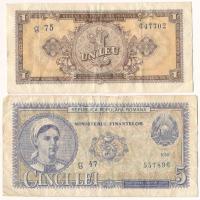 Románia 1952. 1L "kék sorszámmal" + 5L T:F Romania 1952. 1 Leu "with blue serial number" + 5 Lei C:F Krause P#81b, P#83