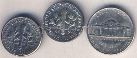 USA 1975S 10c "Roosevelt" + 1992D 5c "Monticello" + 1995D 10c "Roosevelt&qu...