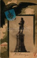 1902 Karlskrona, Statue of King Karl XI. Art Nouveau, coat of arms, litho (EK)