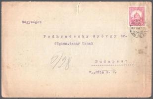 1927 Podhradszky György (1889-1972) újságíró, muzeológus, a Slovenské noviny főszerkesztőjenek írt l...