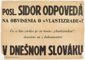 cca 1920 Szlovák politikai propaganda plakát szakadásokkal / Slovakian propaganda poster with tears. 45x32 cm