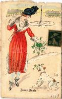 1919 Bonne Année / French lady art postcard with New Year greetings (b)