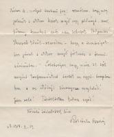 1915 Prohászka Ottokár (1858-1927) püspök autográf baráti hangú levele Vértes O. József (1881-1953) ...