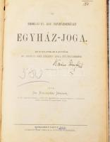 Dr. Kolosvári Sándor: Az Erdélyi Ev[angélikus] Ref[ormátus] Egyházkerület egyház-joga. Jutalom-illaték az "Erdélyért Prot. Közlöny" 1874-ik évfolyamához. Kolozsvár, 1874, Stein János, 484+1 p. Kolosváry Sándor (1840-1922) jogász, egyetemi tanár, egyházjogot is tanított. Később a kolozsvári egyetem dékánja, majd rektora. Korabeli félvászon-kötés, kopott, foltos borítóval, a címlapon bejegyzésekkel, bejelölésekkel és aláhúzásokkal kb. az 50. oldalig, két lapon gyűrődésnyomokkal, foxing foltos lapokkal. Ritka!