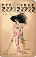 La Mode d&#039;hier. La Mode d&#039;Aujourd&#039;hui / French fashion lady art postcard. K. F. Paris 4495. s: Xavier Sager (EM)