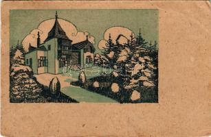 1925 Art postcard with villa (EB)