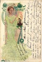 1902 Art Nouveau lady, Floral. Imp. Lemercier (vágott / cut)