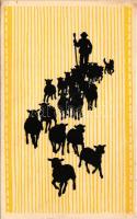 Down At Our Farm (six designs) - Silhouette art postcard, flock of sheep (EK)