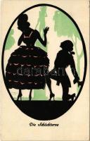 2 db régi sziluett művészlap / 2 pre-1945 silhouette art postcards. Kunstverlag Mall &amp; Lorz