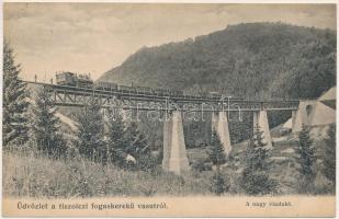 1906 Tiszolc, Tisovec; Tiszolczi fogaskerekű vasúti nagy viadukt, gőzmozdony, vonat / cogwheel railway bridge, viaduct, locomotive, train (fl)