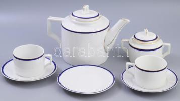 cca 1920/30 Zsolnay 7 darabos aranyozott kékcsíkos porcelán tétel, jelzet, kopással.