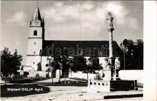 1966 Oszlop, Oslip; Weinort, Kirche, Denkmal / templom és szobor / church, statues (EK)