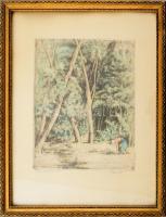 Komjáti-Wanyerka Gyula (1894-1958): Tavasz, krumpliszedés. Rézkarc, papír, jelzett üvegezett fa kere...