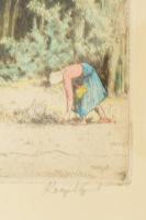 Komjáti-Wanyerka Gyula (1894-1958): Tavasz, krumpliszedés. Rézkarc, papír, jelzett üvegezett fa kere...