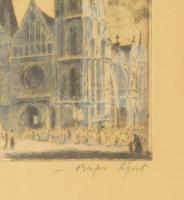 Bajor Ágost (1892-1958): Mátyás templom. Színezett rézkarc, papír, jelzett, üvegezett keretben, 15,5...