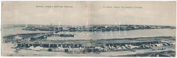 1908 Irkutsk, Irkoutsk; Le ponton Angara / bridge, quay, industrial railway, train. - 2-tiled folding panoramacard